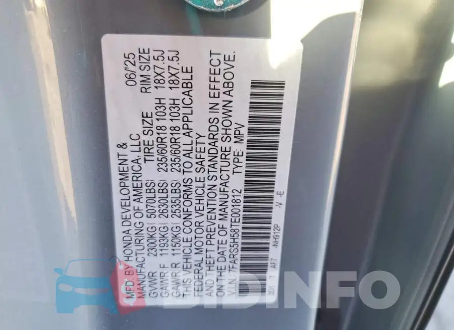 7FARS5H58TE001812 Photo# 13