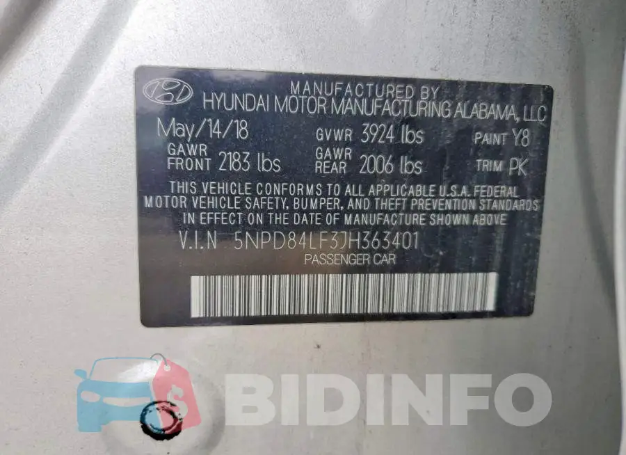 5NPD84LF3JH363401 Photo# 12