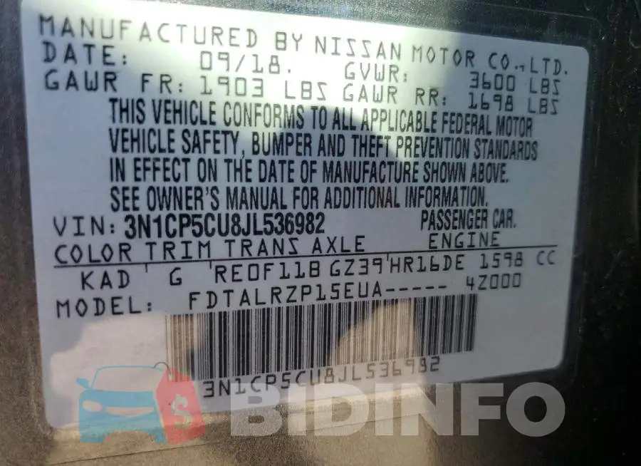 3N1CP5CU8JL536982 Photo# 13
