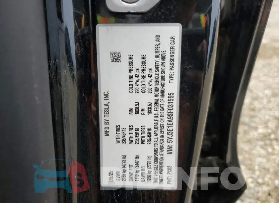 5YJ3E1EA9SF031595 Photo# 13