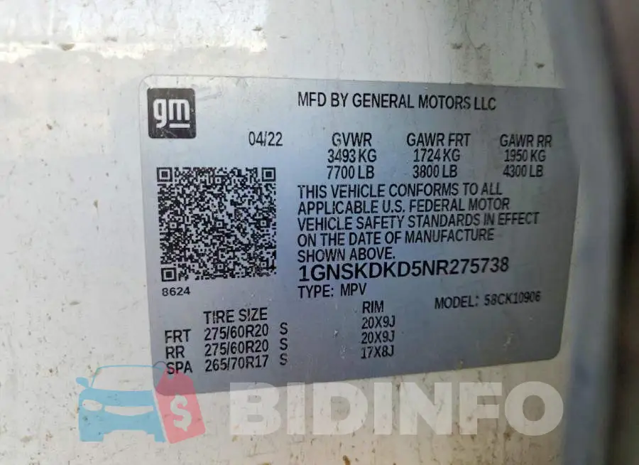 1GNSKDKD5NR275738 Photo# 14