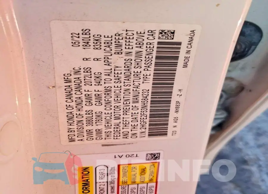 2HGFE2F53NH584232 Photo# 12