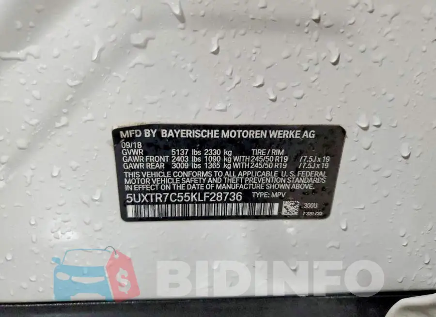5UXTR7C55KLF28736 Photo# 13