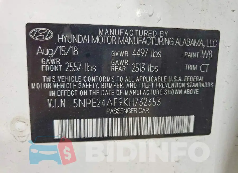 5NPE24AF9KH732353 Photo# 13