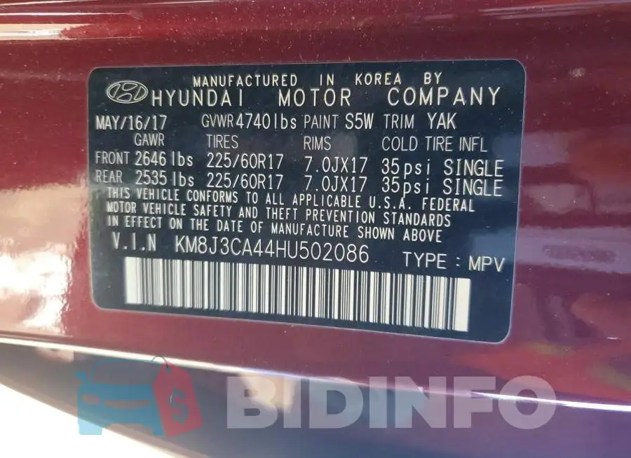 KM8J3CA44HU502086 Photo# 13