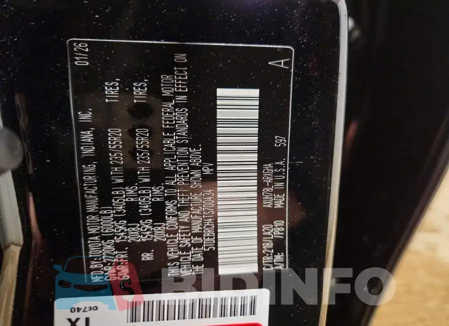 5TDEBRCH4TS700434 Photo# 13