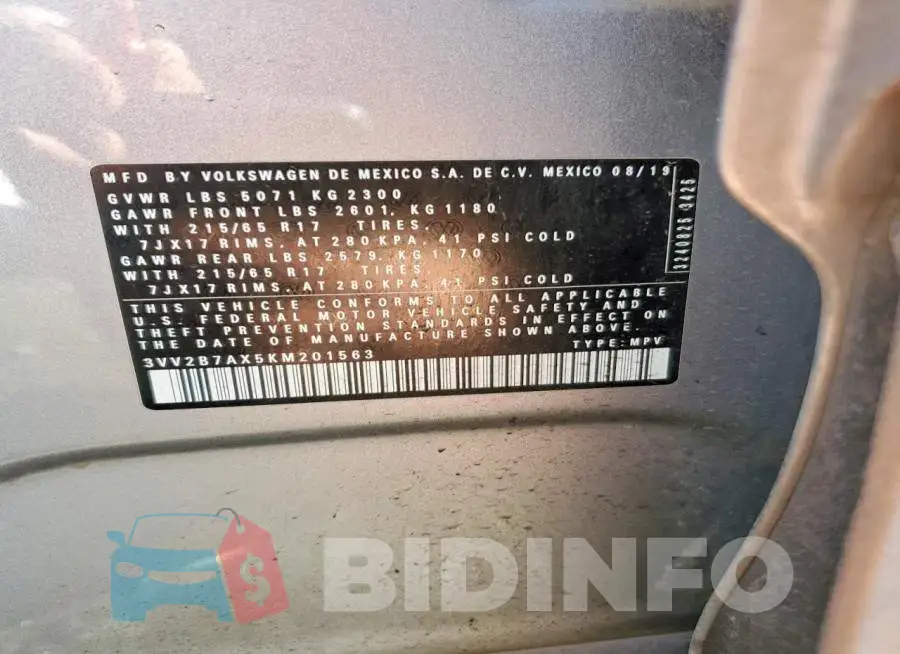 3VV2B7AX5KM201563 Photo# 13
