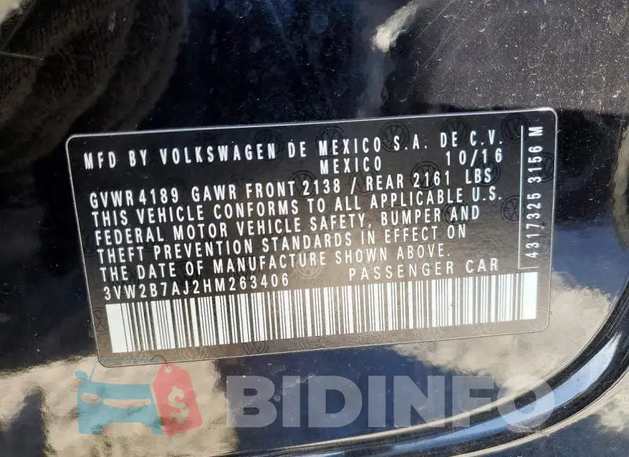 3VW2B7AJ2HM263406 Photo# 12
