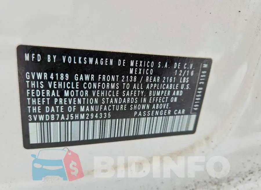 3VWDB7AJ5HM294335 Photo# 13