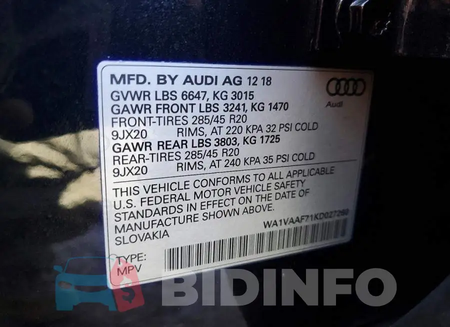 WA1VAAF71KD027260 Photo# 12