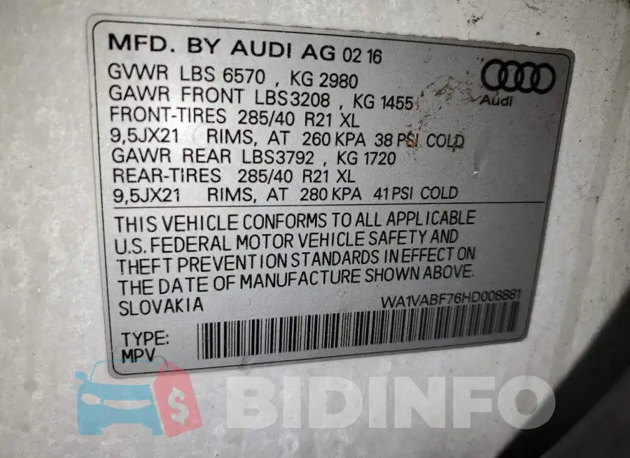 WA1VABF76HD008881 Photo# 14