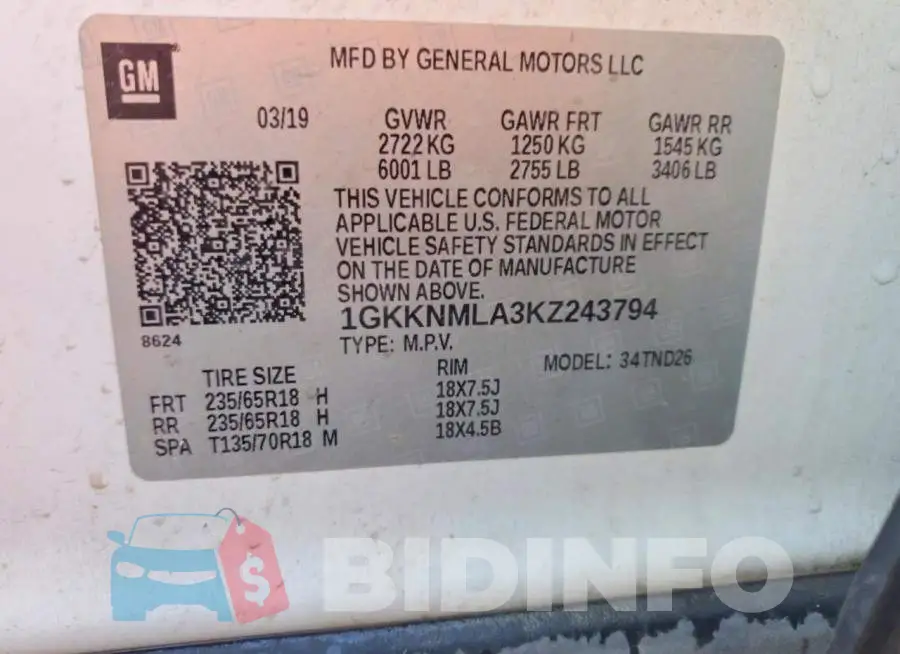 1GKKNMLA3KZ243794 Photo# 13