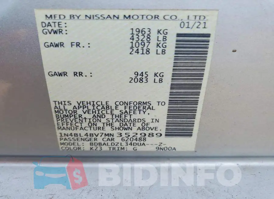 1N4BL4BV7MN352989 Photo# 13