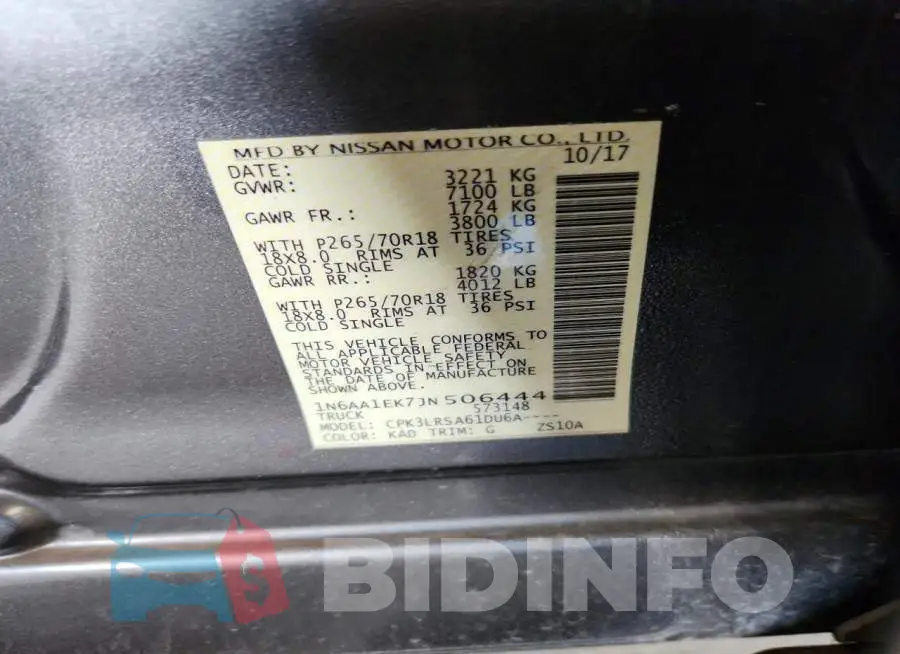 1N6AA1EK7JN506444 Photo# 13