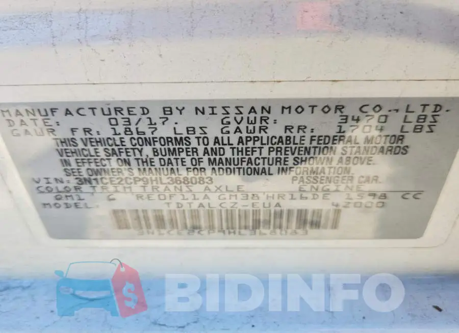 3N1CE2CP9HL368083 Photo# 12