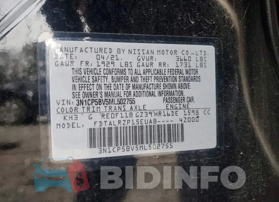3N1CP5BV5ML502755 Photo# 13