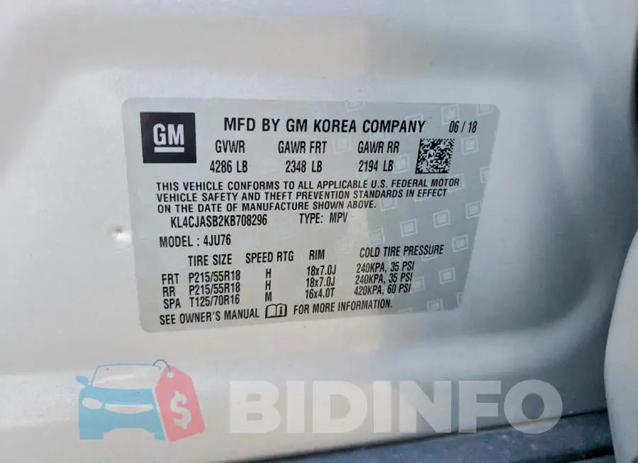 KL4CJASB2KB708296 Photo# 13