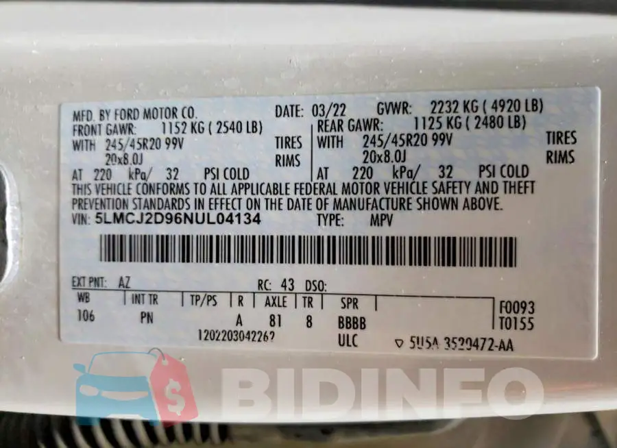 5LMCJ2D96NUL04134 Photo# 14