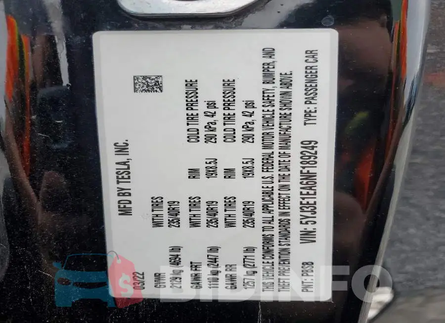 5YJ3E1EA6NF189249 Photo# 12
