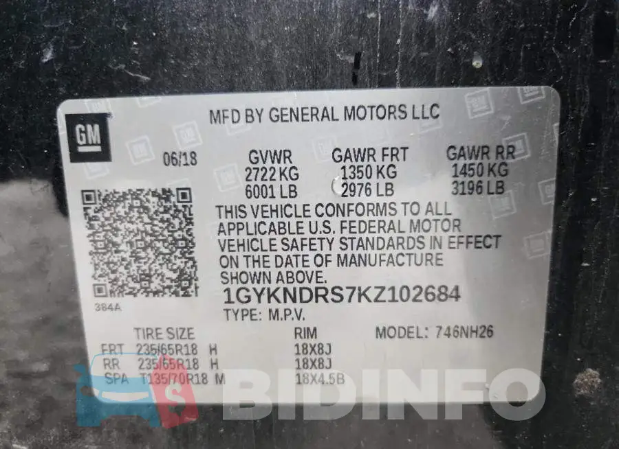 1GYKNDRS7KZ102684 Photo# 13
