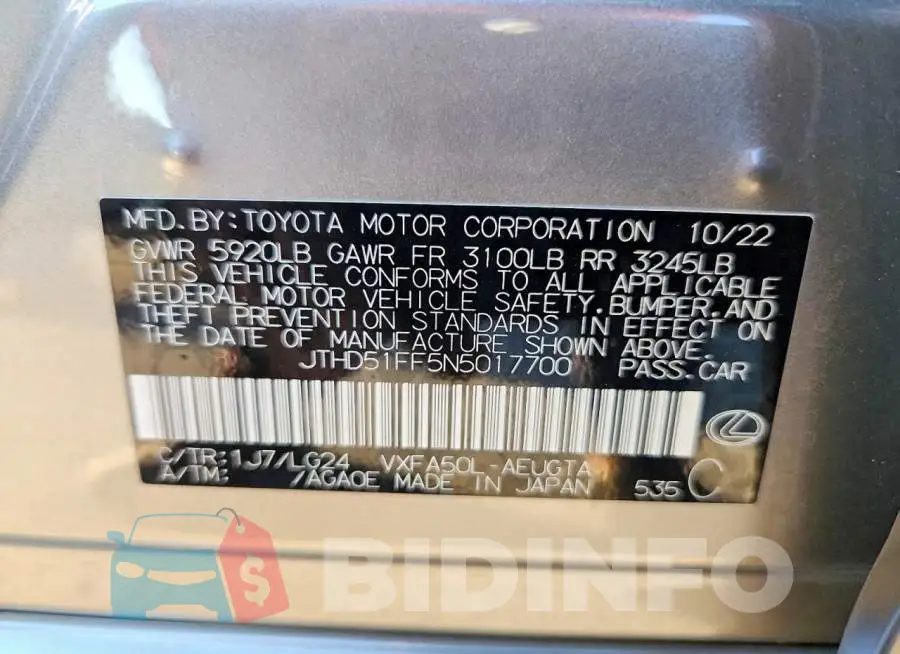 JTHD51FF5N5017700 Photo# 12