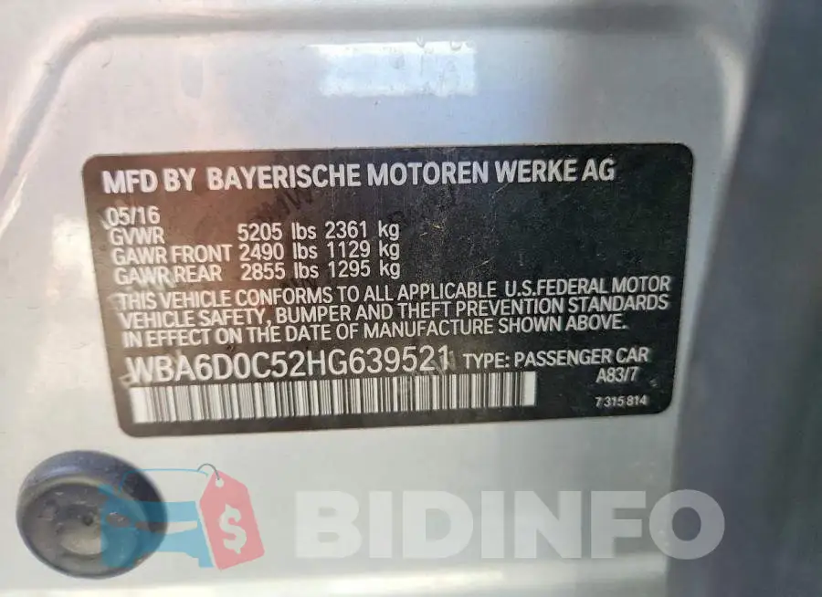 WBA6D0C52HG639521 Photo# 12