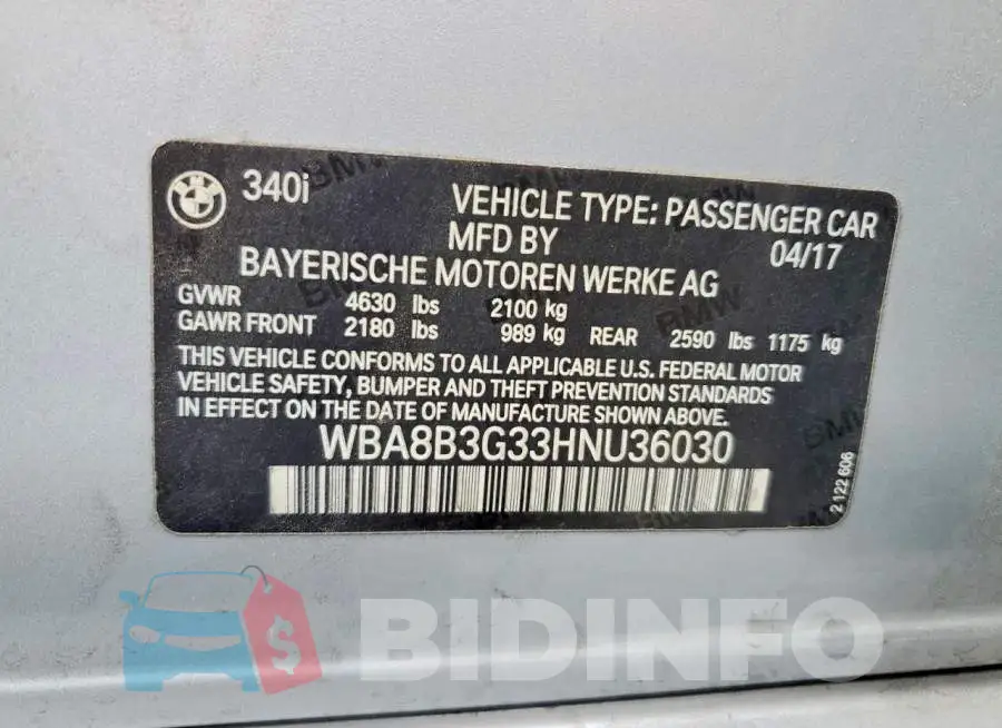WBA8B3G33HNU36030 Photo# 12