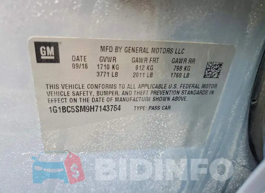 1G1BC5SM9H7143764 Photo# 12