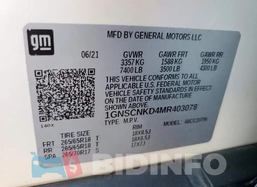 1GNSCNKD4MR403078 Photo# 13