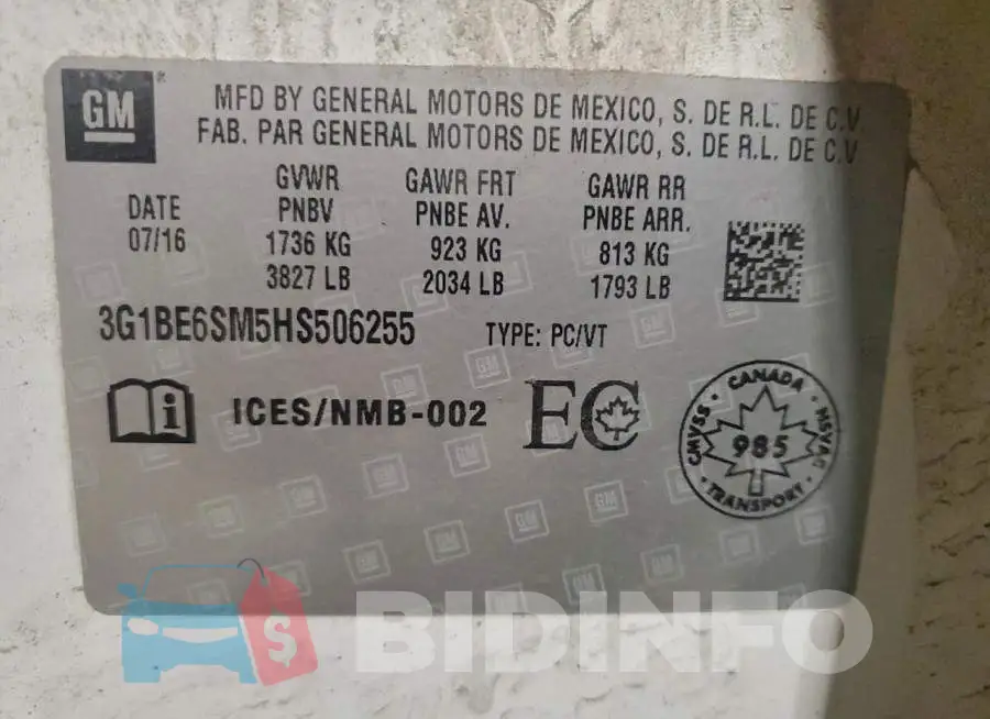 3G1BE6SM5HS506255 Photo# 13