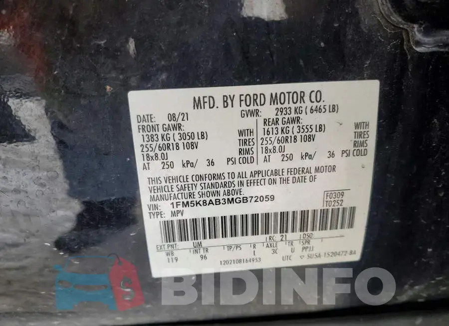 1FM5K8AB3MGB72059 Photo# 13