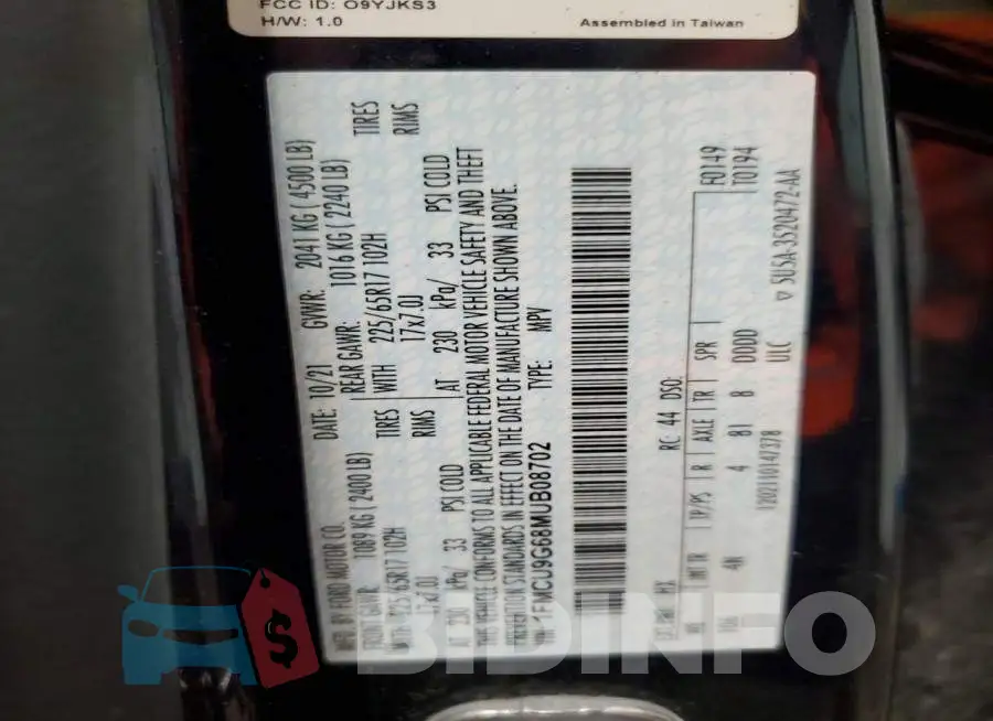 1FMCU9G68MUB08702 Photo# 13