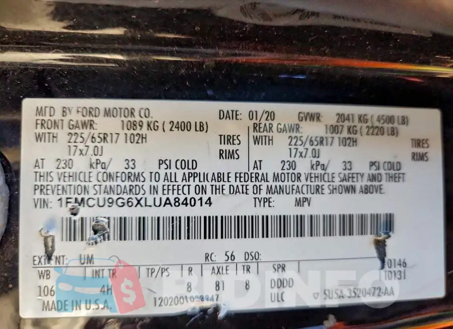 1FMCU9G6XLUA84014 Photo# 13