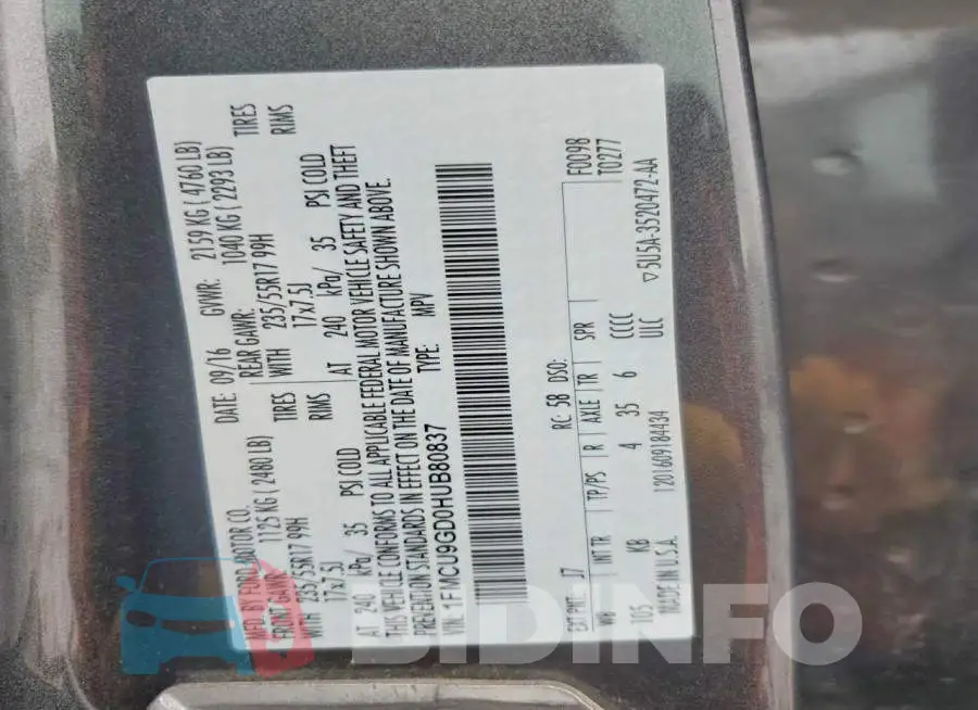 1FMCU9GD0HUB80837 Photo# 13
