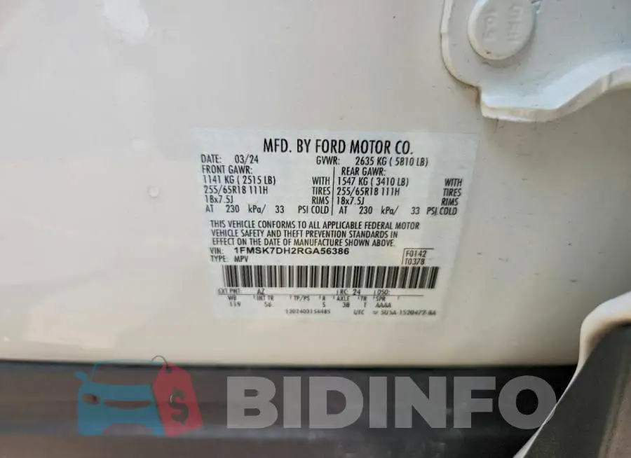 1FMSK7DH2RGA56386 Photo# 14