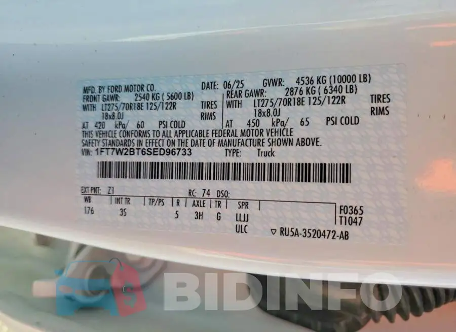 1FT7W2BT6SED96733 Photo# 12