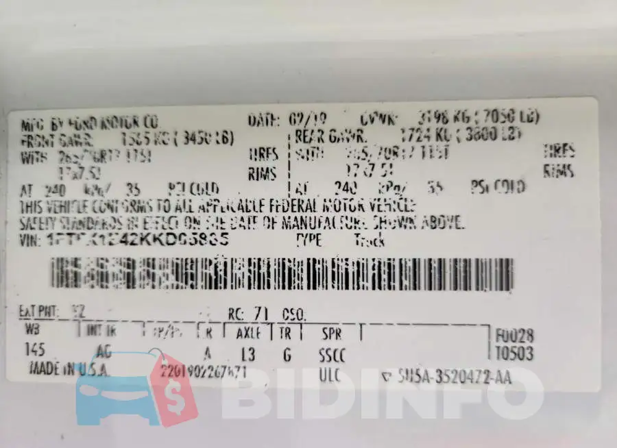 1FTFX1E42KKD05885 Photo# 12