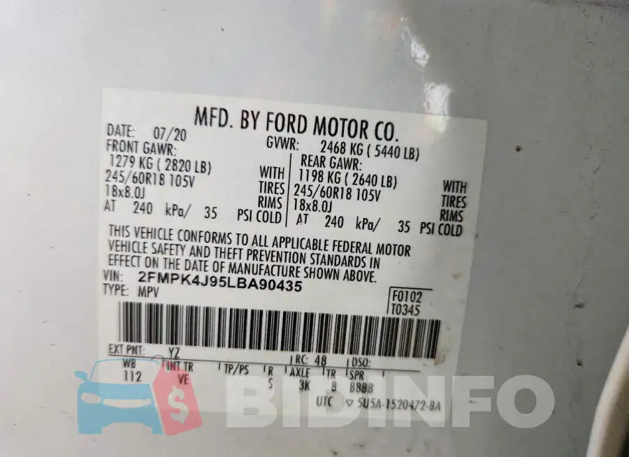 2FMPK4J95LBA90435 Photo# 13