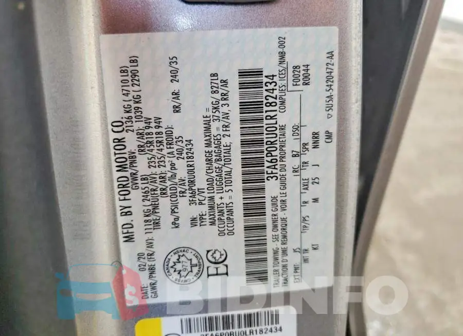 3FA6P0RU0LR182434 Photo# 12