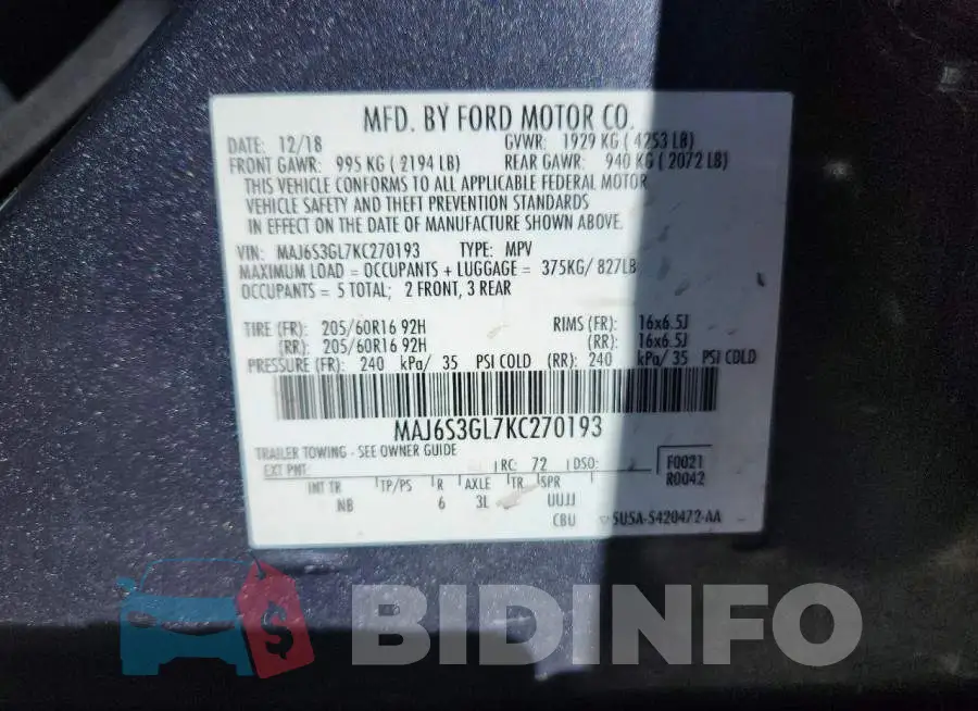 MAJ6S3GL7KC270193 Photo# 12