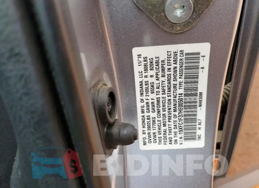 19XFC1F37HE005014 Photo# 12