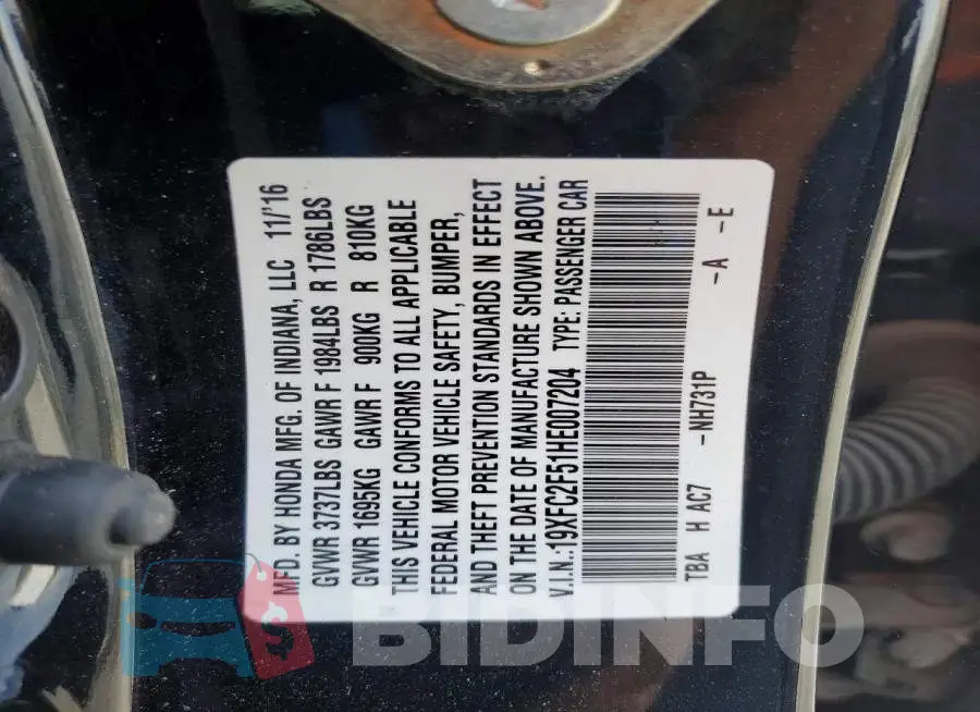 19XFC2F51HE007204 Photo# 12