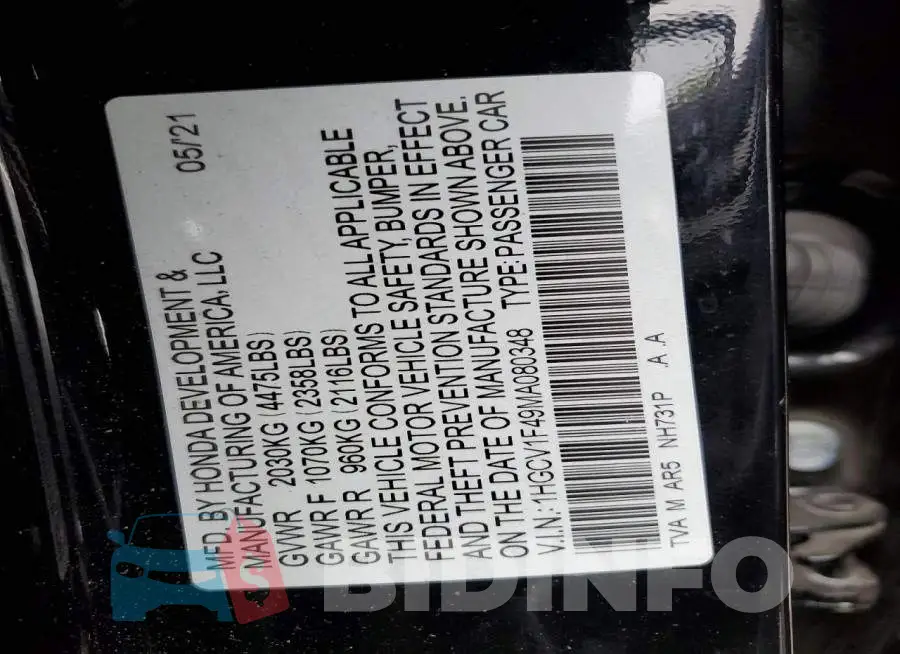 1HGCV1F49MA080348 Photo# 12