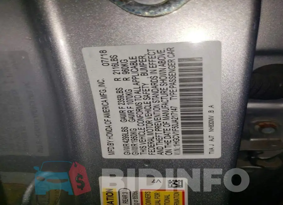 1HGCV1F50JA217147 Photo# 12