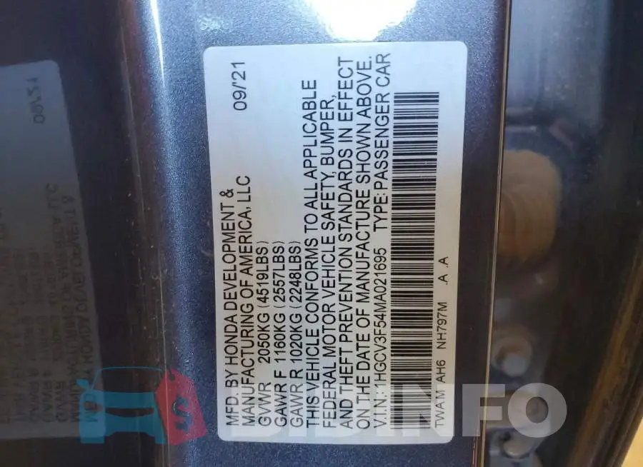 1HGCV3F54MA021695 Photo# 13