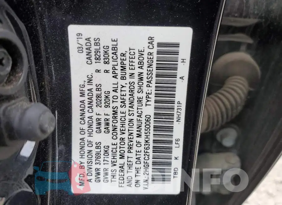 2HGFC2F63KH550060 Photo# 12
