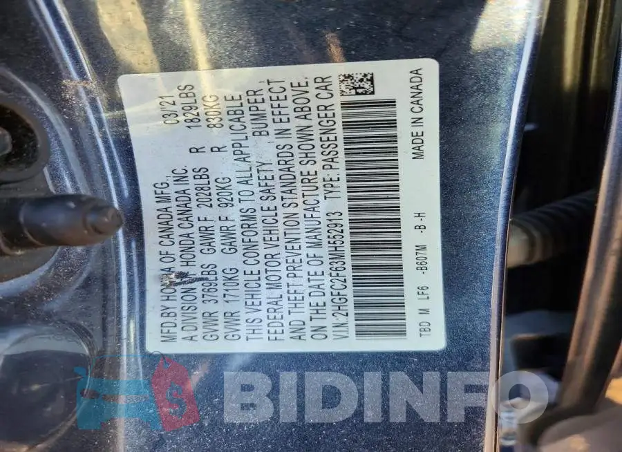 2HGFC2F63MH552913 Photo# 13