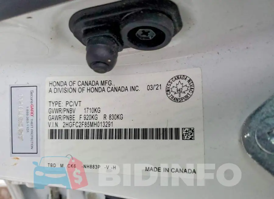 2HGFC2F85MH013291 Photo# 12