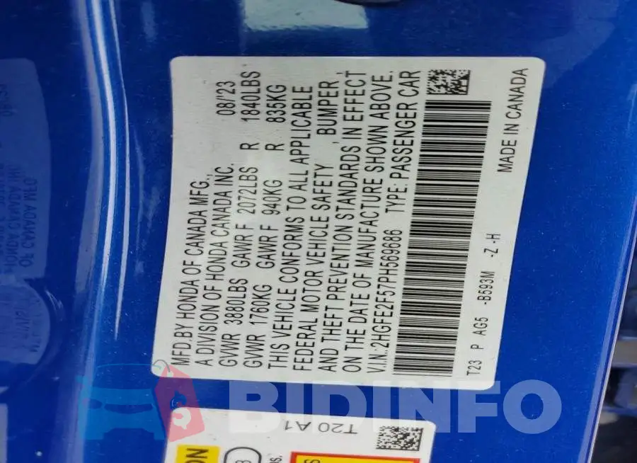 2HGFE2F57PH569686 Photo# 13