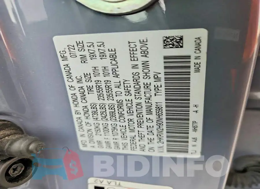 2HKRW2H90NH659811 Photo# 13